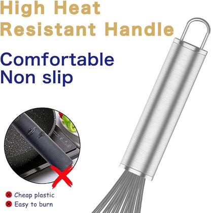 Silicone Whisk,Heat Resistant 480°F Whisks For Cooking Non Scratch,Stainless Steel wired wisk,Plastic Rubber Whisk Tool For Nonstick Cookware Pans,Silicon Wisks Set of 4,Blue