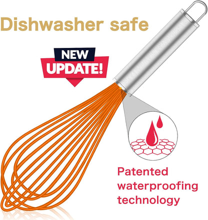 Silicone Whisk,Heat Resistant 480°F Whisks For Cooking Non Scratch,Stainless Steel wired wisk,Plastic Rubber Whisk Tool For Nonstick Cookware Pans,Silicon Wisks Set of 4,Blue