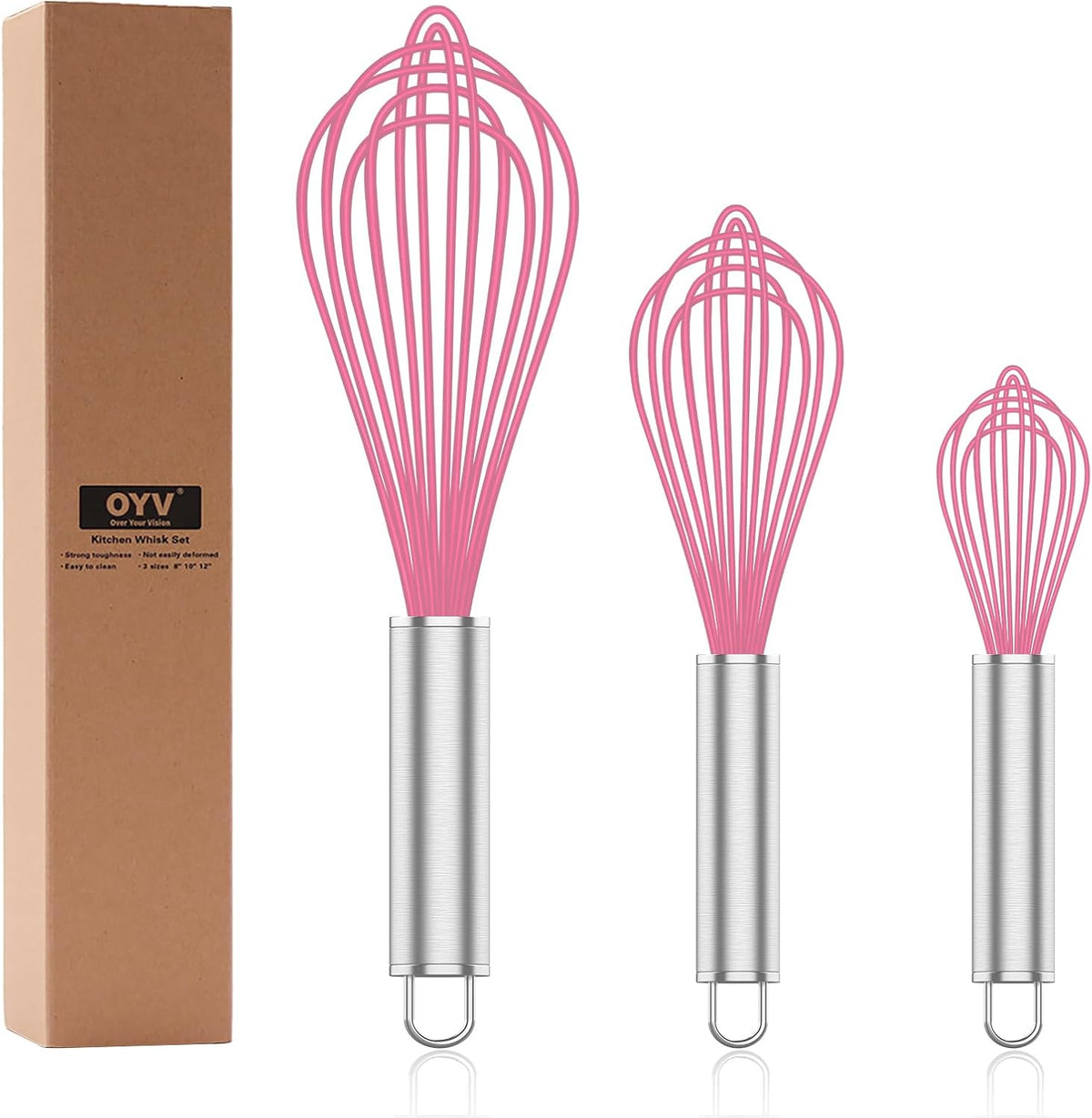 Silicone Whisk,Heat Resistant 480°F Whisks For Cooking Non Scratch,Stainless Steel wired wisk,Plastic Rubber Whisk Tool For Nonstick Cookware Pans,Silicon Wisks Set of 4,Blue