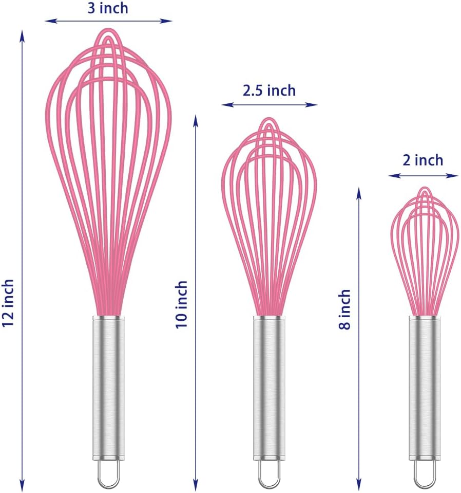 Silicone Whisk,Heat Resistant 480°F Whisks For Cooking Non Scratch,Stainless Steel wired wisk,Plastic Rubber Whisk Tool For Nonstick Cookware Pans,Silicon Wisks Set of 4,Blue