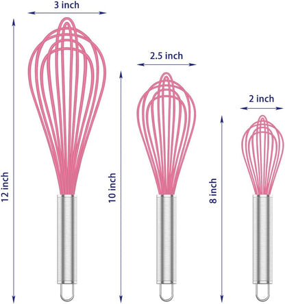 Silicone Whisk,Heat Resistant 480°F Whisks For Cooking Non Scratch,Stainless Steel wired wisk,Plastic Rubber Whisk Tool For Nonstick Cookware Pans,Silicon Wisks Set of 4,Blue
