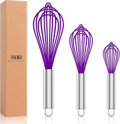 Silicone Whisk,Heat Resistant 480°F Whisks For Cooking Non Scratch,Stainless Steel wired wisk,Plastic Rubber Whisk Tool For Nonstick Cookware Pans,Silicon Wisks Set of 4,Blue