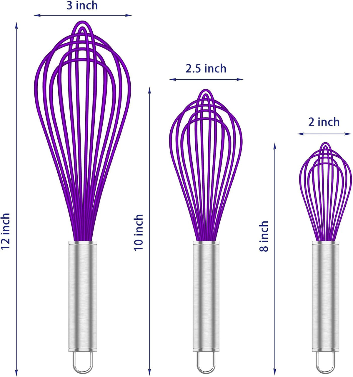 Silicone Whisk,Heat Resistant 480°F Whisks For Cooking Non Scratch,Stainless Steel wired wisk,Plastic Rubber Whisk Tool For Nonstick Cookware Pans,Silicon Wisks Set of 4,Blue