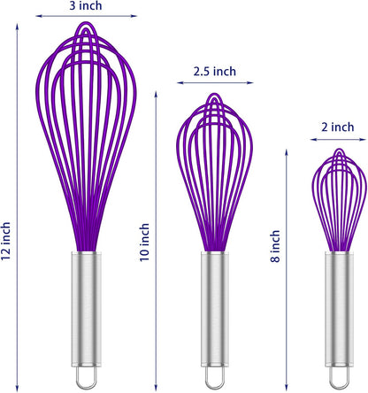 Silicone Whisk,Heat Resistant 480°F Whisks For Cooking Non Scratch,Stainless Steel wired wisk,Plastic Rubber Whisk Tool For Nonstick Cookware Pans,Silicon Wisks Set of 4,Blue
