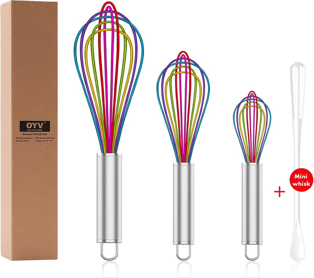 Silicone Whisk,Heat Resistant 480°F Whisks For Cooking Non Scratch,Stainless Steel wired wisk,Plastic Rubber Whisk Tool For Nonstick Cookware Pans,Silicon Wisks Set of 4,Blue