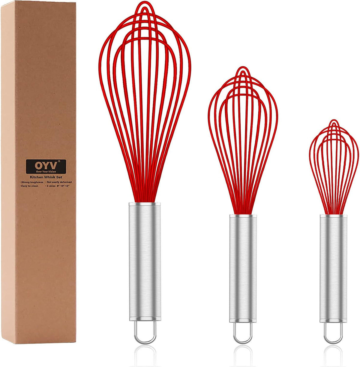 Silicone Whisk,Heat Resistant 480°F Whisks For Cooking Non Scratch,Stainless Steel wired wisk,Plastic Rubber Whisk Tool For Nonstick Cookware Pans,Silicon Wisks Set of 4,Blue