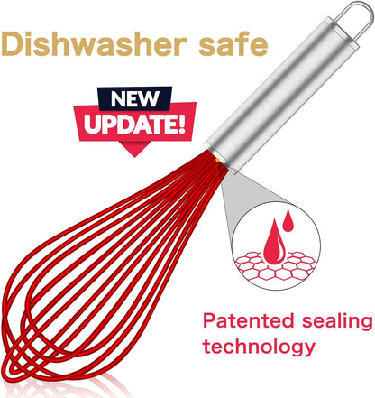 Silicone Whisk,Heat Resistant 480°F Whisks For Cooking Non Scratch,Stainless Steel wired wisk,Plastic Rubber Whisk Tool For Nonstick Cookware Pans,Silicon Wisks Set of 4,Blue