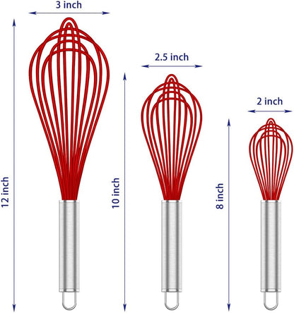 Silicone Whisk,Heat Resistant 480°F Whisks For Cooking Non Scratch,Stainless Steel wired wisk,Plastic Rubber Whisk Tool For Nonstick Cookware Pans,Silicon Wisks Set of 4,Blue
