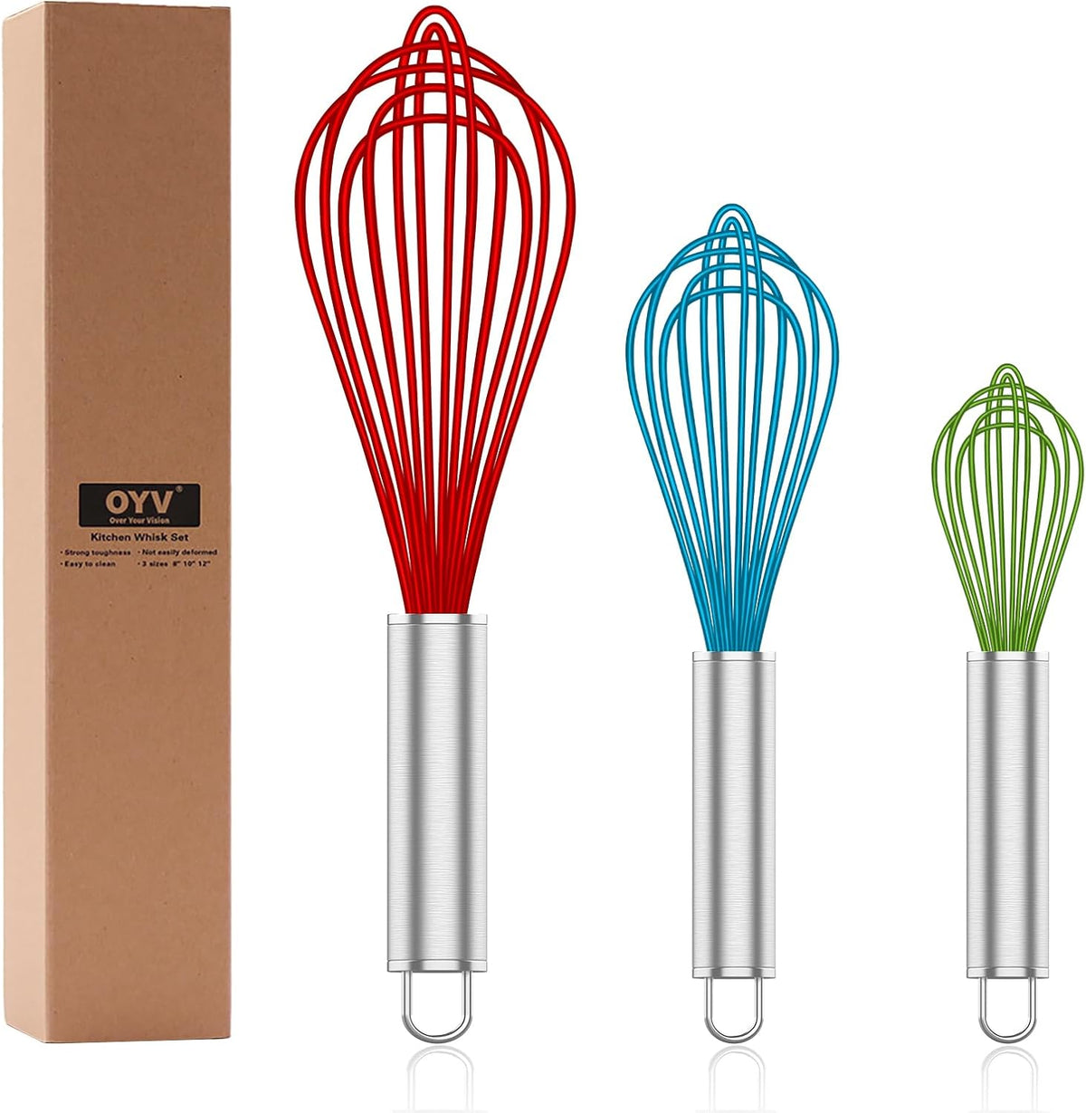 Silicone Whisk,Heat Resistant 480°F Whisks For Cooking Non Scratch,Stainless Steel wired wisk,Plastic Rubber Whisk Tool For Nonstick Cookware Pans,Silicon Wisks Set of 4,Blue