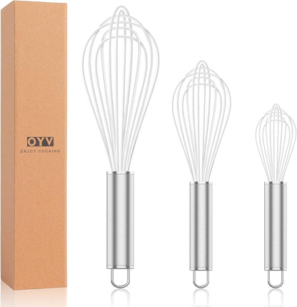 Silicone Whisk,Heat Resistant 480°F Whisks For Cooking Non Scratch,Stainless Steel wired wisk,Plastic Rubber Whisk Tool For Nonstick Cookware Pans,Silicon Wisks Set of 4,Blue