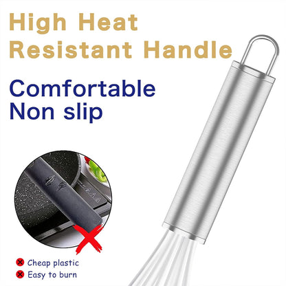 Silicone Whisk,Heat Resistant 480°F Whisks For Cooking Non Scratch,Stainless Steel wired wisk,Plastic Rubber Whisk Tool For Nonstick Cookware Pans,Silicon Wisks Set of 4,Blue