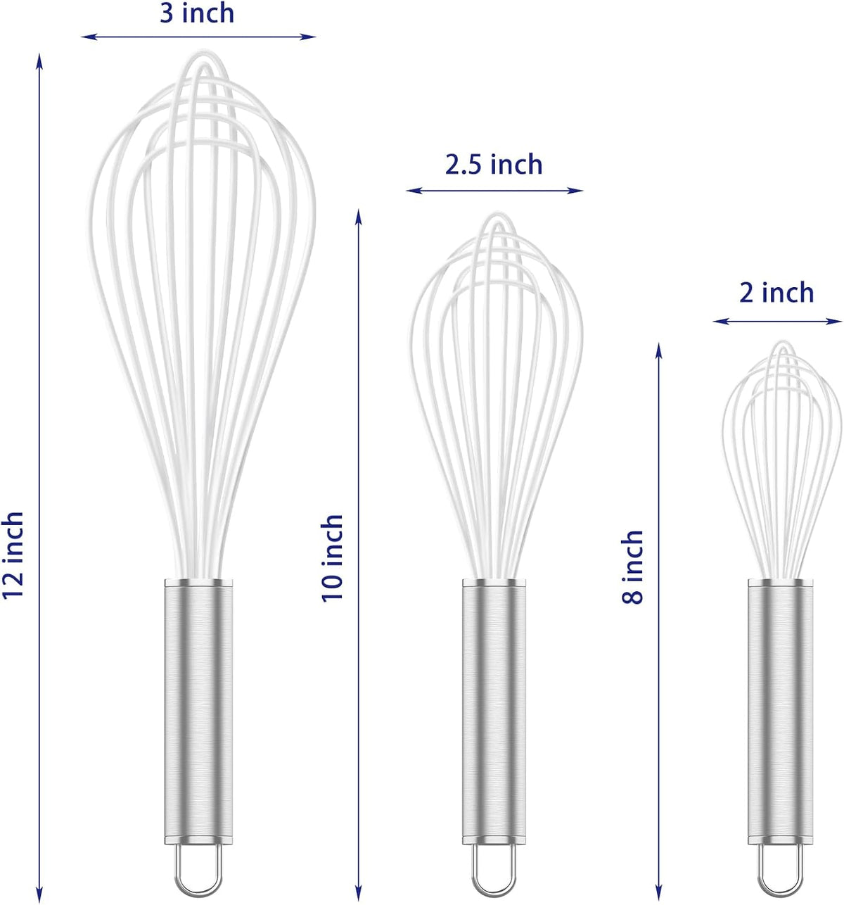 Silicone Whisk,Heat Resistant 480°F Whisks For Cooking Non Scratch,Stainless Steel wired wisk,Plastic Rubber Whisk Tool For Nonstick Cookware Pans,Silicon Wisks Set of 4,Blue