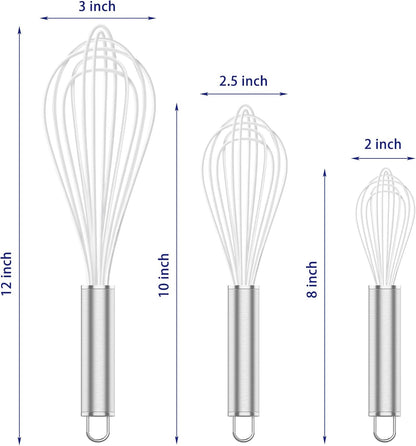 Silicone Whisk,Heat Resistant 480°F Whisks For Cooking Non Scratch,Stainless Steel wired wisk,Plastic Rubber Whisk Tool For Nonstick Cookware Pans,Silicon Wisks Set of 4,Blue