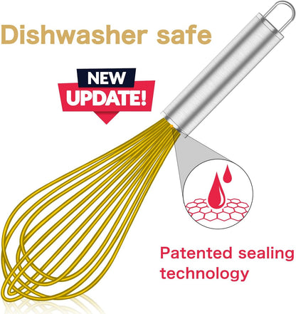 Silicone Whisk,Heat Resistant 480°F Whisks For Cooking Non Scratch,Stainless Steel wired wisk,Plastic Rubber Whisk Tool For Nonstick Cookware Pans,Silicon Wisks Set of 4,Blue