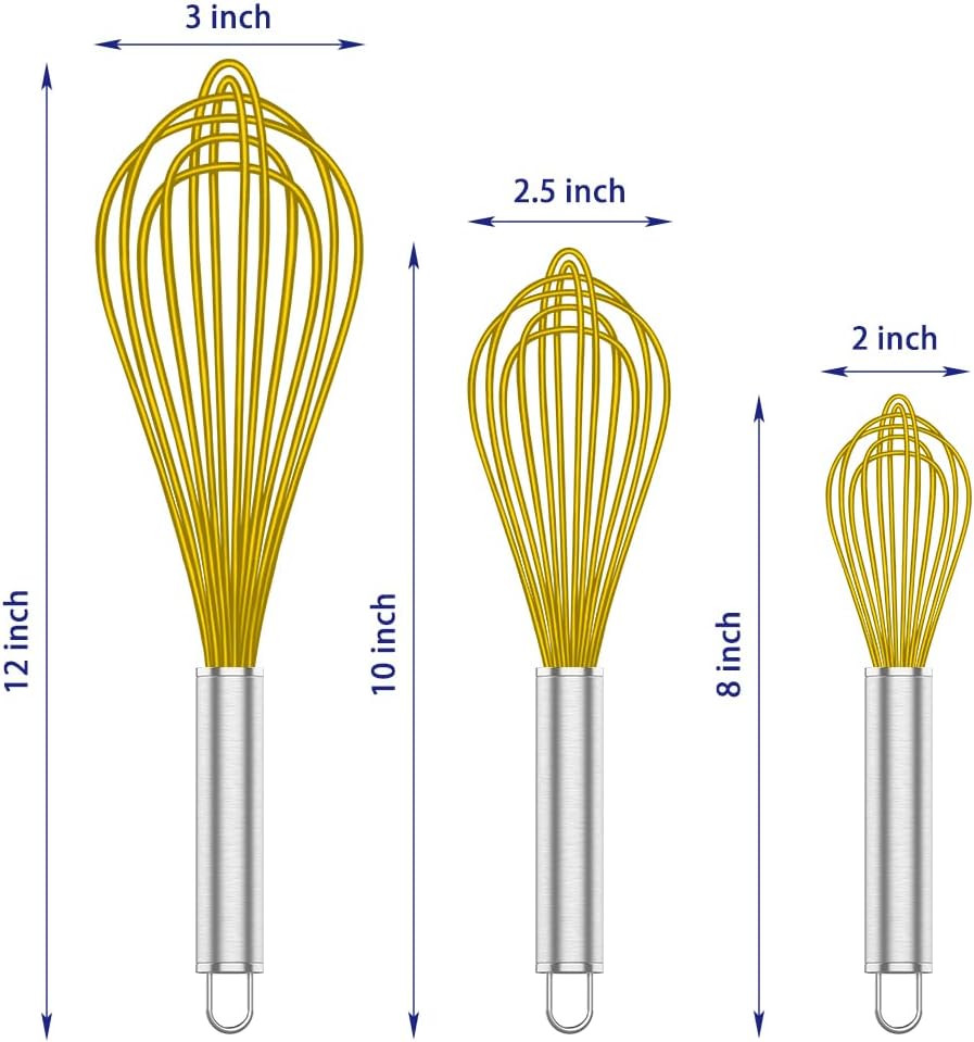 Silicone Whisk,Heat Resistant 480°F Whisks For Cooking Non Scratch,Stainless Steel wired wisk,Plastic Rubber Whisk Tool For Nonstick Cookware Pans,Silicon Wisks Set of 4,Blue