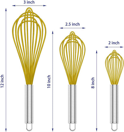 Silicone Whisk,Heat Resistant 480°F Whisks For Cooking Non Scratch,Stainless Steel wired wisk,Plastic Rubber Whisk Tool For Nonstick Cookware Pans,Silicon Wisks Set of 4,Blue