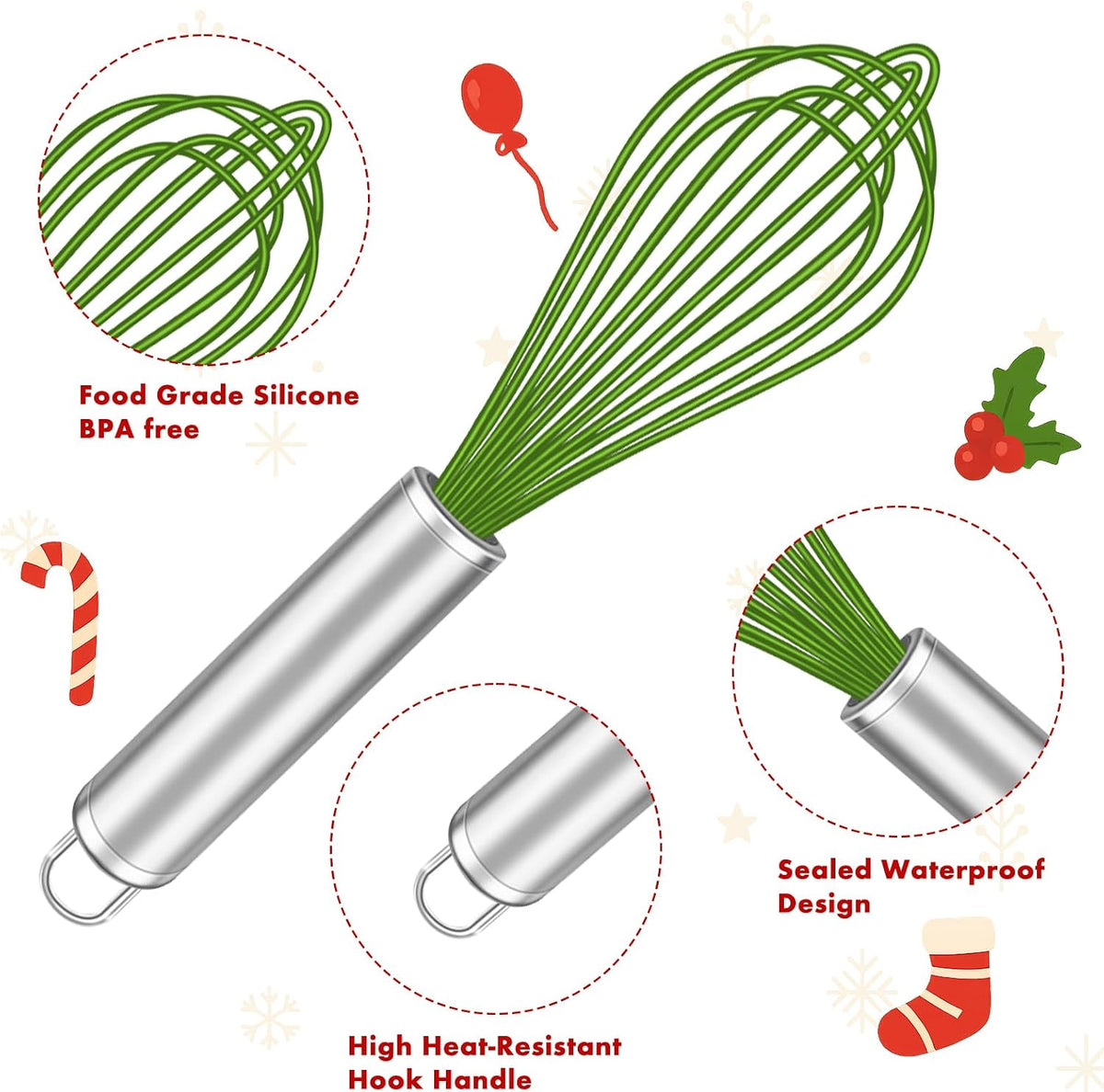 Silicone Whisk,Heat Resistant 480°F Whisks For Cooking Non Scratch,Stainless Steel wired wisk,Plastic Rubber Whisk Tool For Nonstick Cookware Pans,Silicon Wisks Set of 4,Blue
