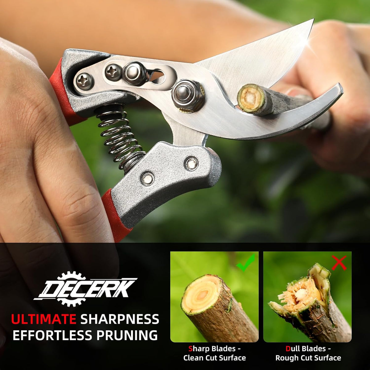 DECERK® 8.5" Professional Pruning Shears, Effortlessly Prunes 3/4" Branches