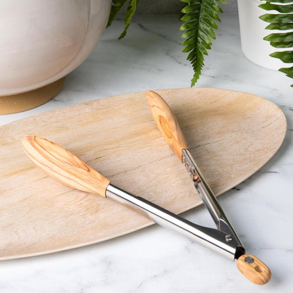 11-Inch Olive Wood Tongs, Long Handle Kitchen Tongs for Cooking, Salad, Pasta, and Grilling, Farmhouse Style Kitchen & Cookware, Ideal for Entertaining, Wedding and Housewarming Gift
