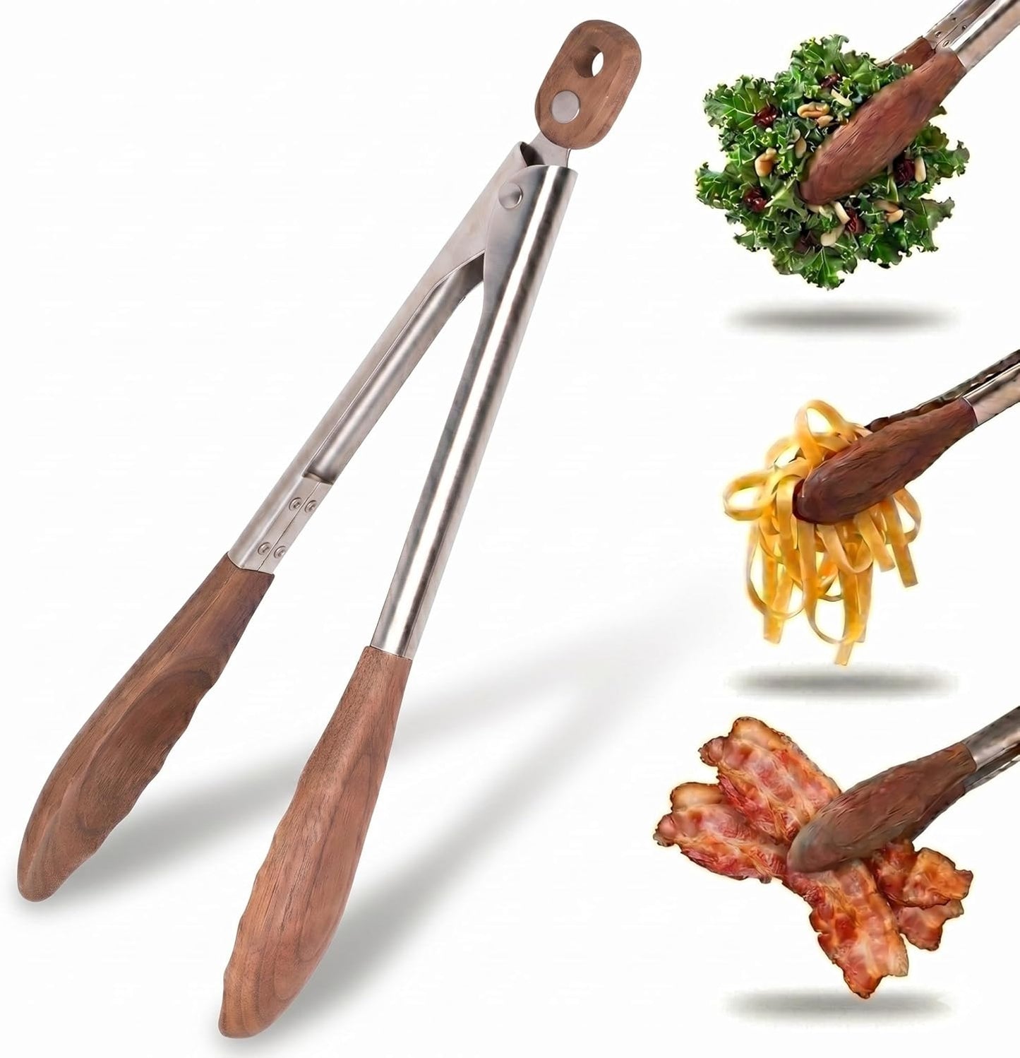 11-Inch Olive Wood Tongs, Long Handle Kitchen Tongs for Cooking, Salad, Pasta, and Grilling, Farmhouse Style Kitchen & Cookware, Ideal for Entertaining, Wedding and Housewarming Gift