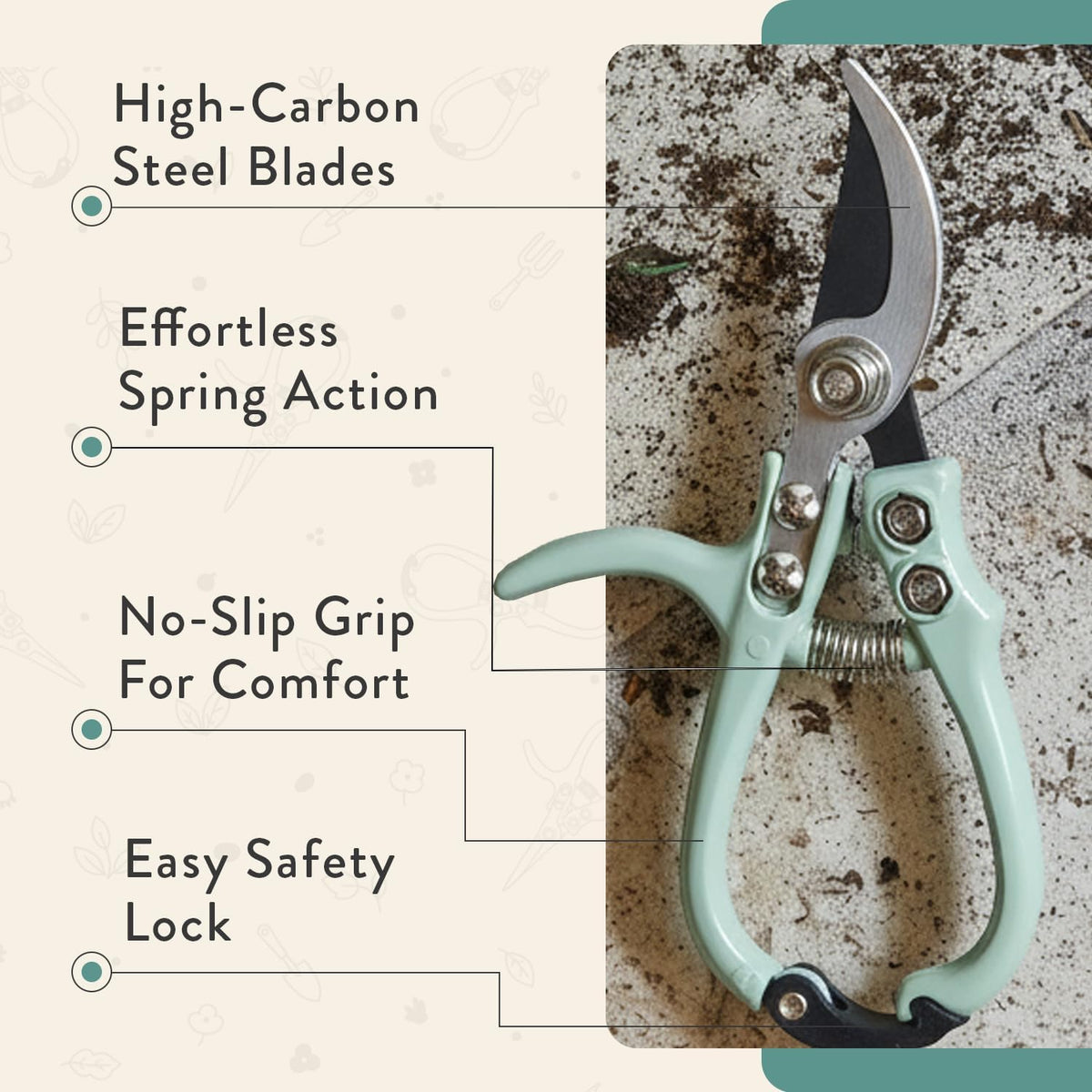 Bypass Hand Pruners - Scissors - Gardening Tools - Sage