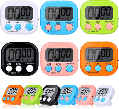 12 Pack Digital Kitchen Timers, Magnetic Countdown Timer with Loud Alarm