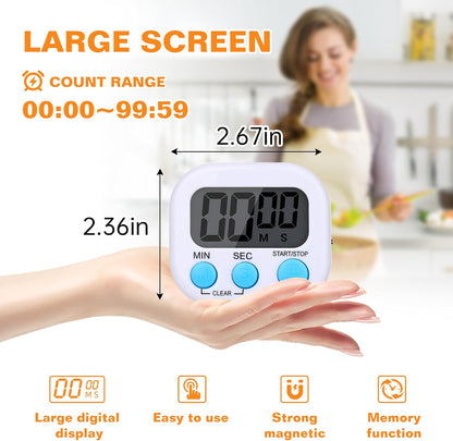 12 Pack Digital Kitchen Timers, Magnetic Countdown Timer with Loud Alarm