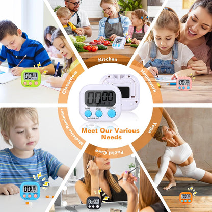 12 Pack Digital Kitchen Timers, Magnetic Countdown Timer with Loud Alarm