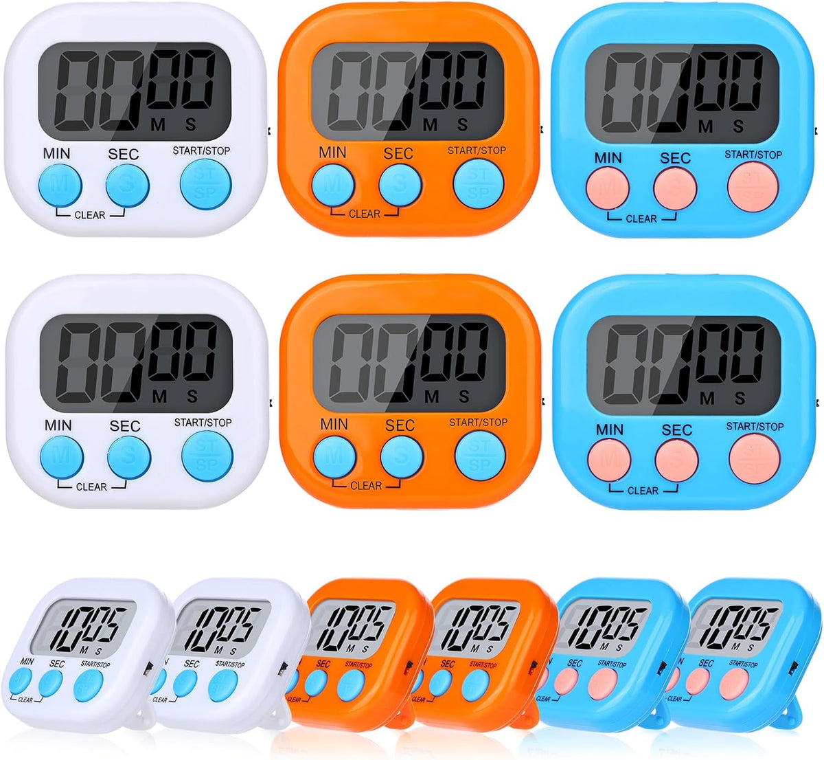 12 Pack Digital Kitchen Timers, Magnetic Countdown Timer with Loud Alarm