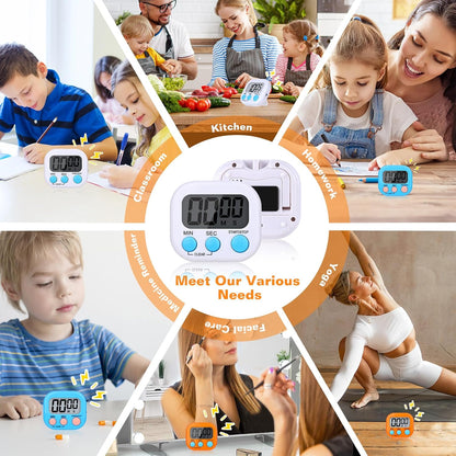 12 Pack Digital Kitchen Timers, Magnetic Countdown Timer with Loud Alarm