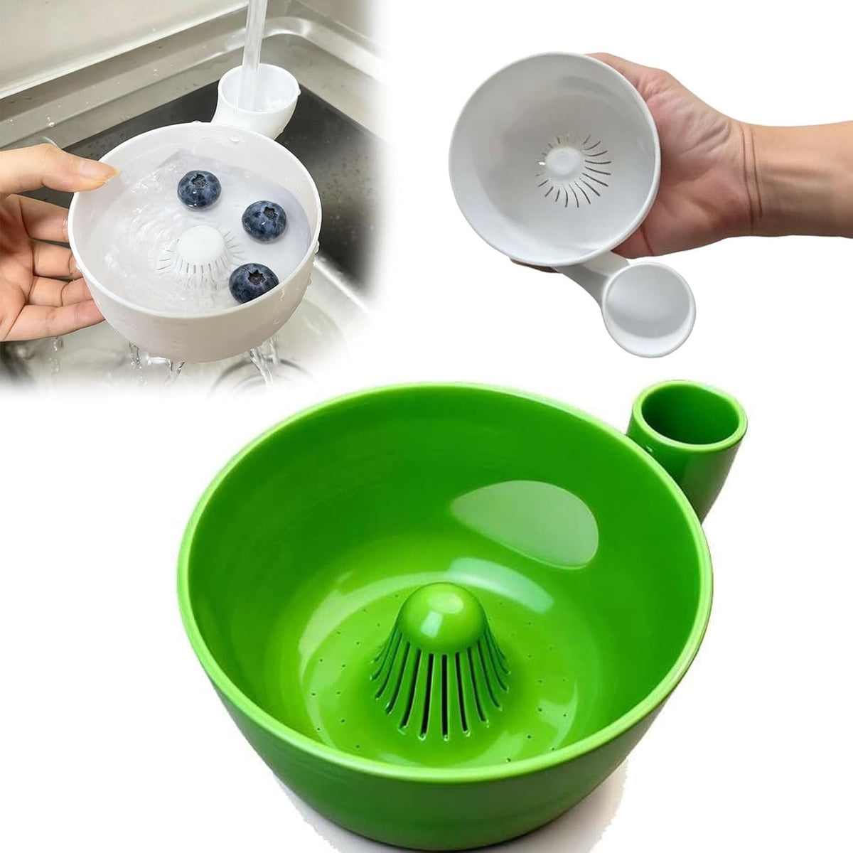 Smart Fruit & Veggie Washer, Automatic Vegetable and Fruit Washer, Printing Automatic Fruit Cleaner Spinner, Vortex Spin Produce Cleaner for Berries, Leaves, Grapes (Green, 5.5in)