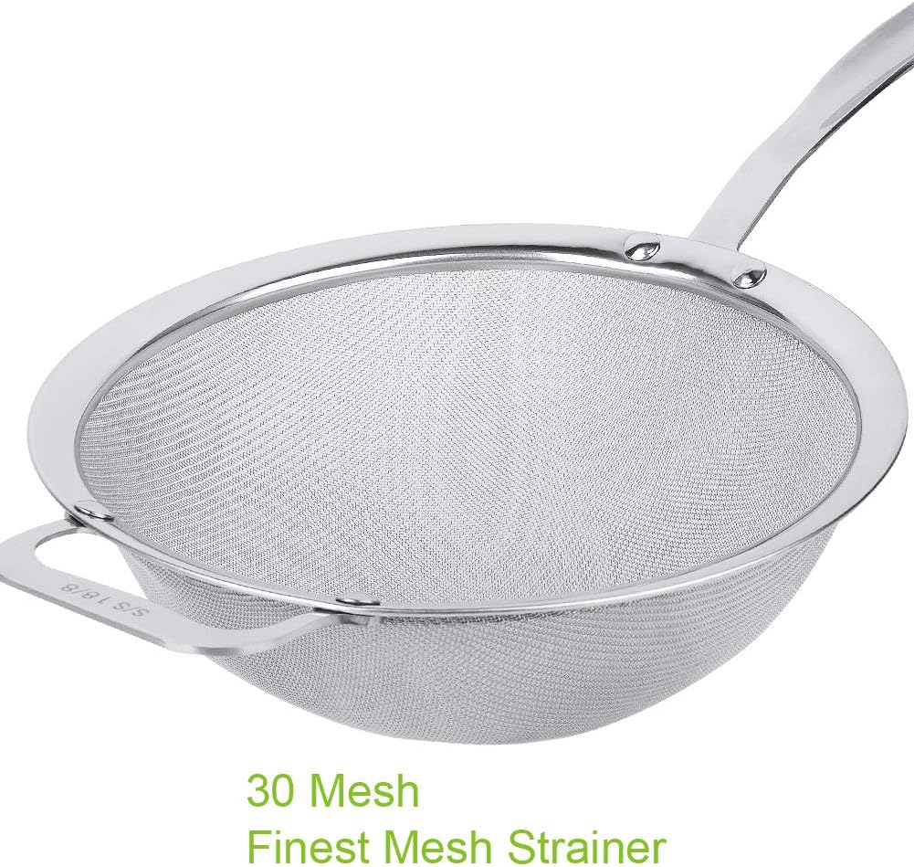 9" Large Mesh Strainer, Stainless Steel 18/8 Extra Fine Quinoa Sieve, with Solid Sturdy Handle, Flour Filter with Wider Hook