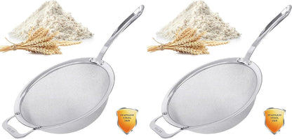 9" Large Mesh Strainer, Stainless Steel 18/8 Extra Fine Quinoa Sieve, with Solid Sturdy Handle, Flour Filter with Wider Hook