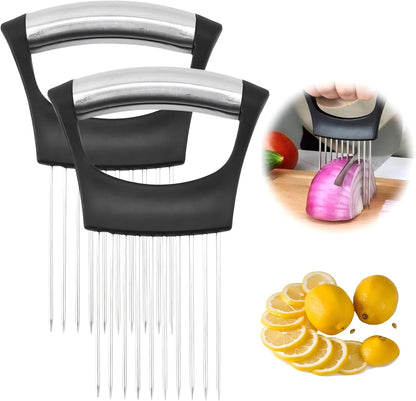 Onion Holder for Slicing, 2026 New Stainless Steel Slicer Onion Cutter for Slicing, Vegetable Cutter for Potato and Tomato, Lemon Avocados, Eggs, Onion Home Kitchen Tools (2 Pack)