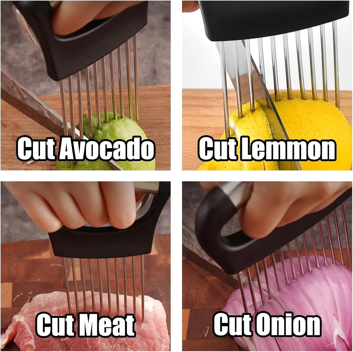 Onion Holder for Slicing, 2026 New Stainless Steel Slicer Onion Cutter for Slicing, Vegetable Cutter for Potato and Tomato, Lemon Avocados, Eggs, Onion Home Kitchen Tools (2 Pack)
