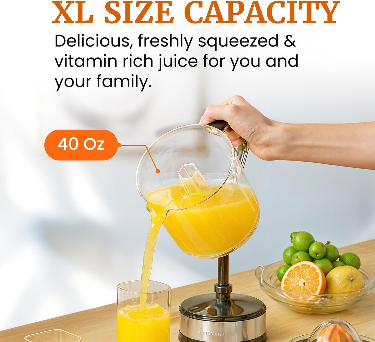 ETS047 Citrus Juicer, 2 Cones, 1.2L, Black/Stainless Steel