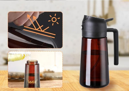 2 In1 Olive Oil Edible oil Dispenser for Kitchen, 16oz Oil Sprayer Bottle for Cooking, Glass Oil BottleSpray and Pour，Food-Grade Mister for Air Fryer, Salad,Baking，BBQ, Upgraded Light Blockin