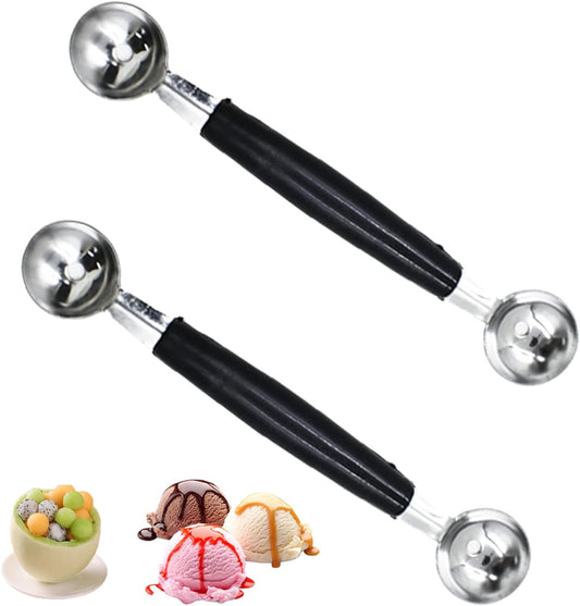 2 Pack Double Ended Headed Fruit Icecream Ball Spoon,Stainless Steel Melon Baller,Smooth Round Melon Balls Melon Scoop for Watermelon, Ice Cream, Fruits, Sorbet, Meatball