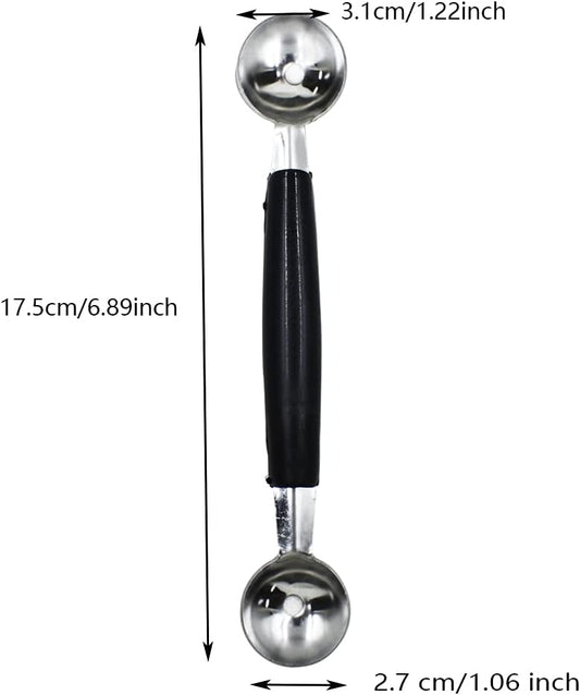 2 Pack Double Ended Headed Fruit Icecream Ball Spoon,Stainless Steel Melon Baller,Smooth Round Melon Balls Melon Scoop for Watermelon, Ice Cream, Fruits, Sorbet, Meatball