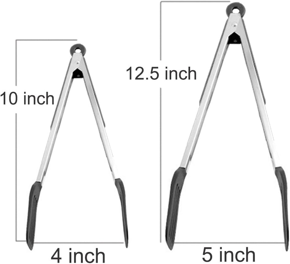 Cooking Tongs 9" and 12" Stainless Steel Kitchen Silicone Serving Tongs | Heat Resistant Meat Turner Spatula Tong Fish Tongs for Grilling Steak Salad Pasta Buffet Serving (Black)