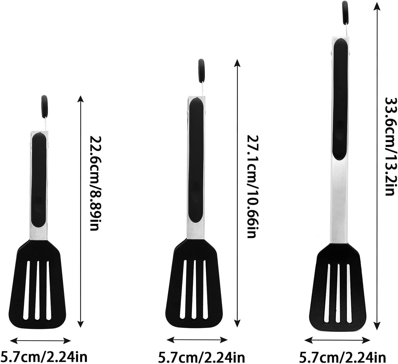 Cooking Tongs 9" and 12" Stainless Steel Kitchen Silicone Serving Tongs | Heat Resistant Meat Turner Spatula Tong Fish Tongs for Grilling Steak Salad Pasta Buffet Serving (Black)