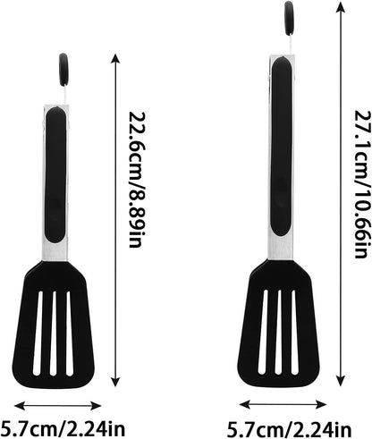 Cooking Tongs 9" and 12" Stainless Steel Kitchen Silicone Serving Tongs | Heat Resistant Meat Turner Spatula Tong Fish Tongs for Grilling Steak Salad Pasta Buffet Serving (Black)