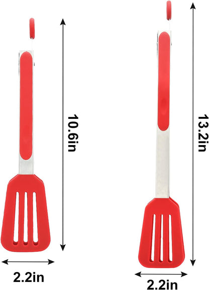 Cooking Tongs 9" and 12" Stainless Steel Kitchen Silicone Serving Tongs | Heat Resistant Meat Turner Spatula Tong Fish Tongs for Grilling Steak Salad Pasta Buffet Serving (Black)