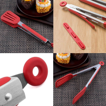 Cooking Tongs 9" and 12" Stainless Steel Kitchen Silicone Serving Tongs | Heat Resistant Meat Turner Spatula Tong Fish Tongs for Grilling Steak Salad Pasta Buffet Serving (Black)