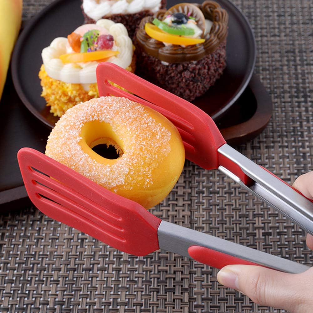 Cooking Tongs 9" and 12" Stainless Steel Kitchen Silicone Serving Tongs | Heat Resistant Meat Turner Spatula Tong Fish Tongs for Grilling Steak Salad Pasta Buffet Serving (Black)