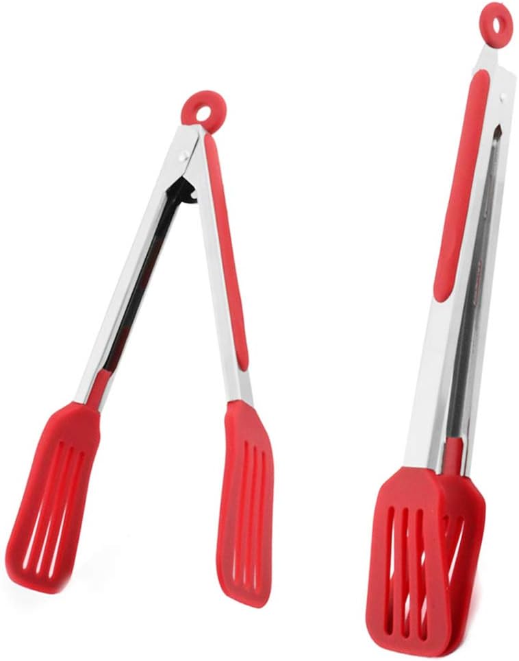 Cooking Tongs 9" and 12" Stainless Steel Kitchen Silicone Serving Tongs | Heat Resistant Meat Turner Spatula Tong Fish Tongs for Grilling Steak Salad Pasta Buffet Serving (Black)
