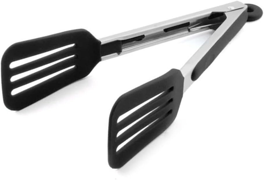 Cooking Tongs 9" and 12" Stainless Steel Kitchen Silicone Serving Tongs | Heat Resistant Meat Turner Spatula Tong Fish Tongs for Grilling Steak Salad Pasta Buffet Serving (Black)