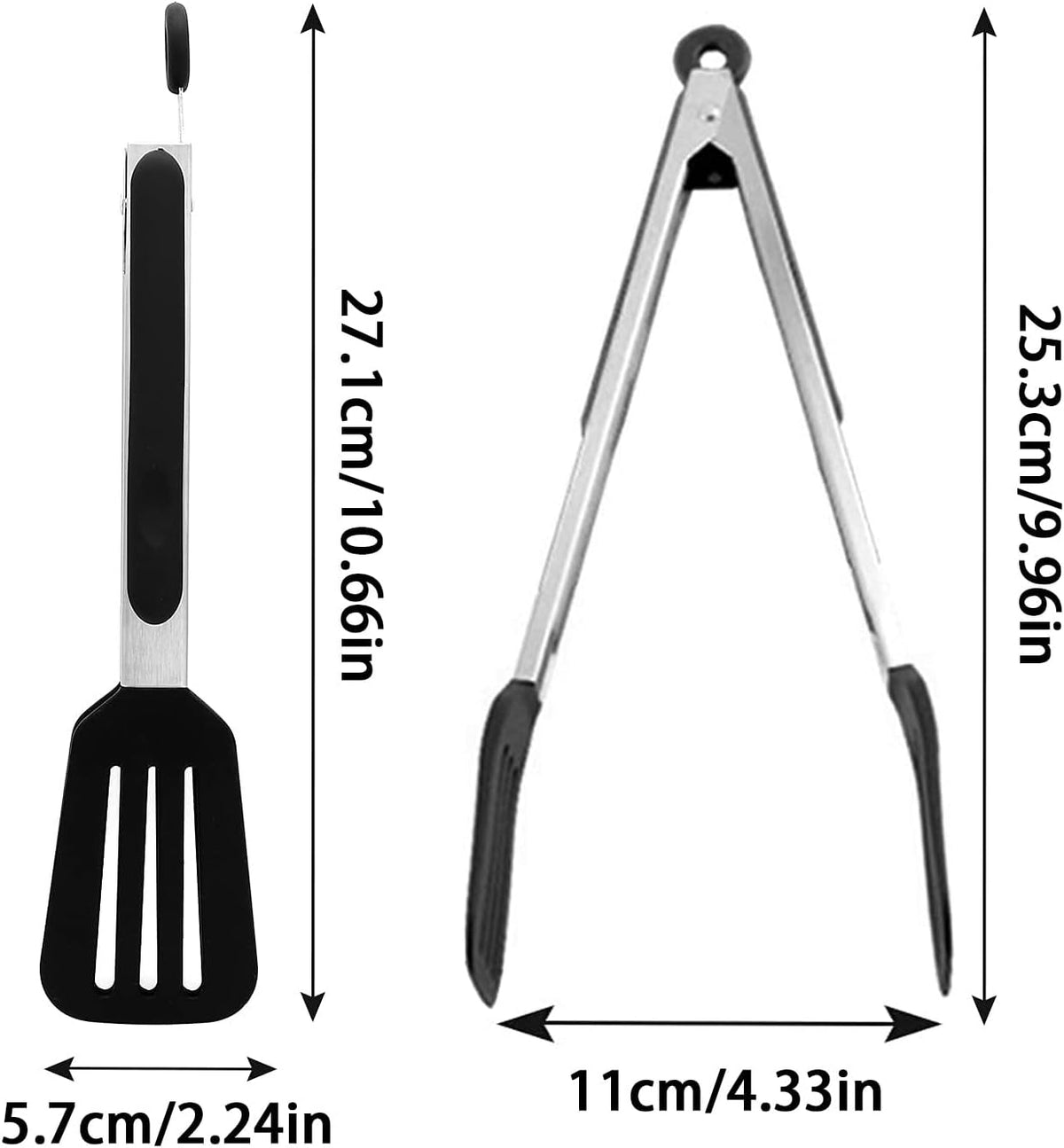 Cooking Tongs 9" and 12" Stainless Steel Kitchen Silicone Serving Tongs | Heat Resistant Meat Turner Spatula Tong Fish Tongs for Grilling Steak Salad Pasta Buffet Serving (Black)
