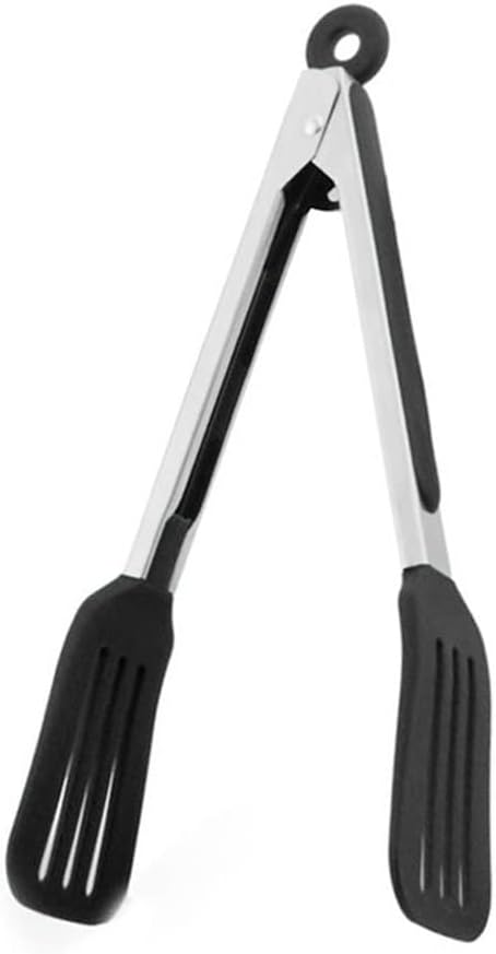 Cooking Tongs 9" and 12" Stainless Steel Kitchen Silicone Serving Tongs | Heat Resistant Meat Turner Spatula Tong Fish Tongs for Grilling Steak Salad Pasta Buffet Serving (Black)