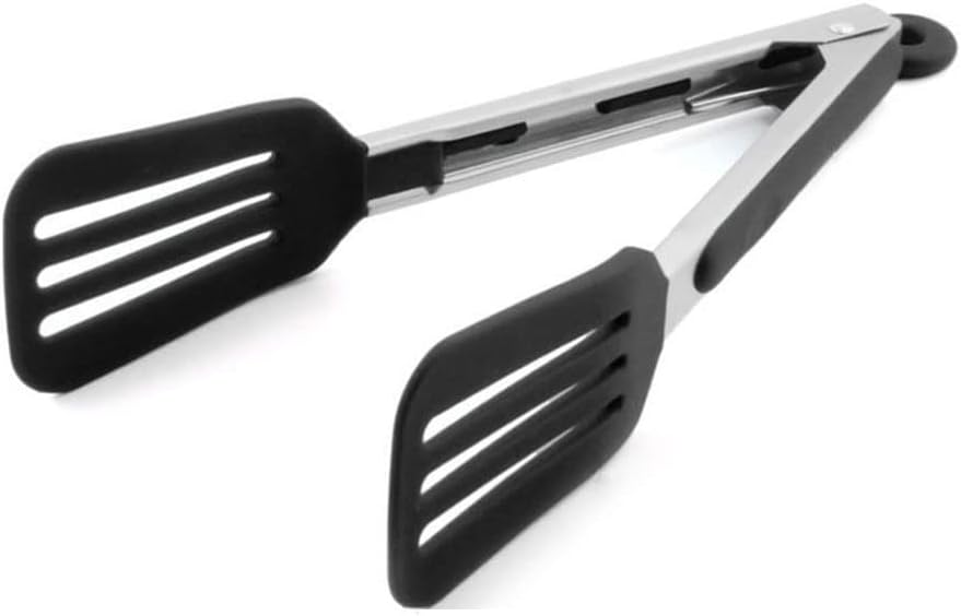 Cooking Tongs 9" and 12" Stainless Steel Kitchen Silicone Serving Tongs | Heat Resistant Meat Turner Spatula Tong Fish Tongs for Grilling Steak Salad Pasta Buffet Serving (Black)